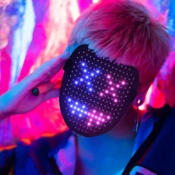 RGB LED Mask Gesture Face - Changing Glowing Mask Halloween Party Black