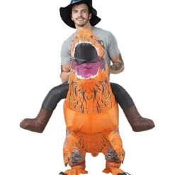 Ride-on Dinosaur Kostume Oppustelig Dinosaur Kostumer Fastelavnskostume til Voksne Brown