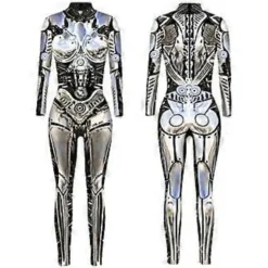 Robot Cosplay Kostume Halloween Robot Jumpsuit Til Kvinder Steampunk Sexet Cosplay Kostumer Karneval Fest Langærmet Halloween Bodysuit Cool(S Sølv)