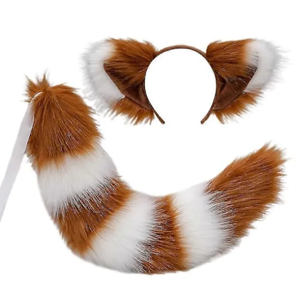 Ræv Hale Og Ører, Kat Ulv Vaskebjørn Ører Hale Sæt, Dyr Pels Hale, Ører Pandebånd, Halloween Jul Kostume - SNNGV Camel white