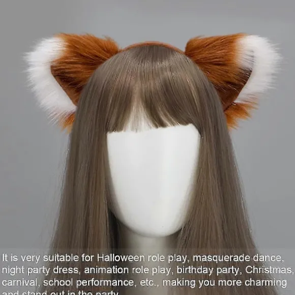 Ræv Hale Og Ører, Kat Ulv Vaskebjørn Ører Hale Sæt, Dyr Pels Hale, Ører Pandebånd, Halloween Jul Kostume - SNNGV Camel white