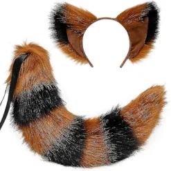 Ræv Hale Og Ører, Kat Ulv Vaskebjørn Ører Hale Sæt, Dyr Pels Hale, Ører Pandebånd, Halloween Jul Kostume - Snngv (FMY) Camel black black