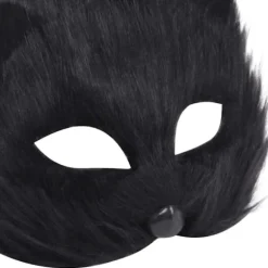 Rævemaske Halloween Cosplay Maske Halvt Ansigt Slør Øjenmaske Lodden Ræve Kostume Tilbehør Dyrefest Kattemasker Black