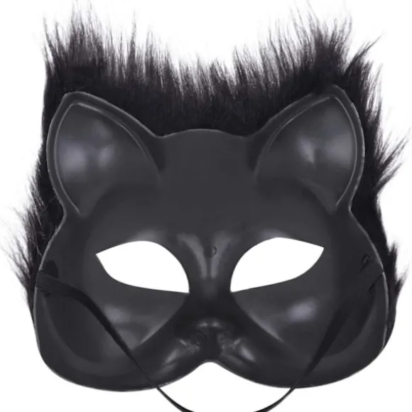 Rævemaske Halloween Cosplay Maske Halvt Ansigt Slør Øjenmaske Lodden Ræve Kostume Tilbehør Dyrefest Kattemasker Black