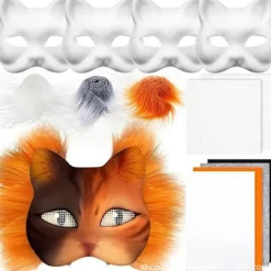Rævemaske Kattemaske Håndmalet Doodle - Sæt med 4-FM-{HW}