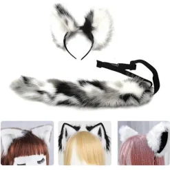 Ræveøre Pandebånd Plys Rævehale Anime Beast Hale Ræveøre Hovedbeklædning til Halloween Kostume Cosplay Festdekorationer (FMY) Black