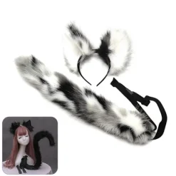 Ræveøre Pandebånd Plys Rævehale Anime Beast Hale Ræveøre Hovedbeklædning til Halloween Kostume Cosplay Festdekorationer (FMY) Black