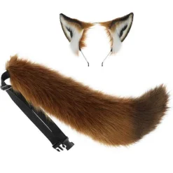 Ræveører og hale sæt, lodne ræveøre pandebånd med hale Halloween Cosplay fest rævekostume tilbehør til børn-voksne Buckle