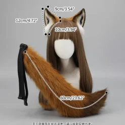 Ræveører og hale sæt, lodne ræveøre pandebånd med hale Halloween Cosplay fest rævekostume tilbehør til børn-voksne Buckle