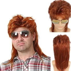 Ryan paryk blond 1 del, mullet, brun blond, 80'erne, løshår