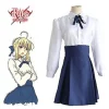 Saber Kostume Cosplay Fate Stay Night Kostume Top og Nederdel Japansk Anime Halloween Hvidt og Blåt Kostume (XL)