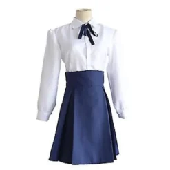 Saber Kostume Cosplay Fate Stay Night Kostume Top og Nederdel Japansk Anime Halloween Hvidt og Blåt Kostume (XL)