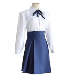 Saber Kostume Cosplay Fate Stay Night Kostume Top og Nederdel Japansk Anime Halloween Hvidt og Blåt Kostume (XL)