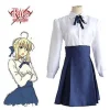 Saber Kostume Cosplay Fate Stay Night Kostume Top og Nederdel Japansk Anime Halloween Hvidt og Blåt Kostume (XL)