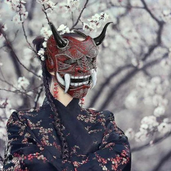 Samurai Oni Maske til Halloween og Cosplay Fester Red