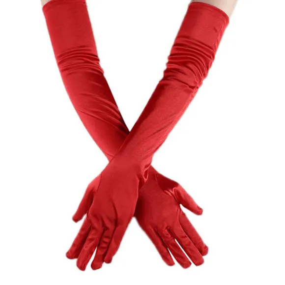 Satinhandsker Bryllupshandsker Performancehandsker Bankethandsker Gallahandsker Satin Lange Handsker til Kvinder Formelle Dansehandsker Rød Rød Red