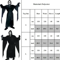 Scream Kostume Voksen, Scream Halloween Spøgelseskostume med Scream Maske Cosplay Festtøj S