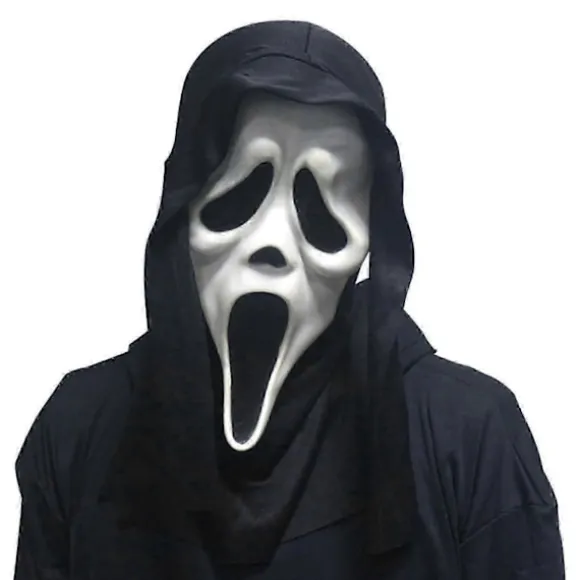 Scream Maske Med Sort Hætte Spøgelse Ansigt Halloween Udklædningstilbehør
