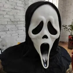 Scream Maske Med Sort Hætte Spøgelse Ansigt Halloween Udklædningstilbehør