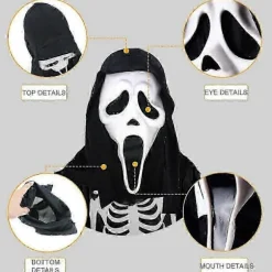 Scream Maske Med Sort Hætte Spøgelse Ansigt Halloween Udklædningstilbehør