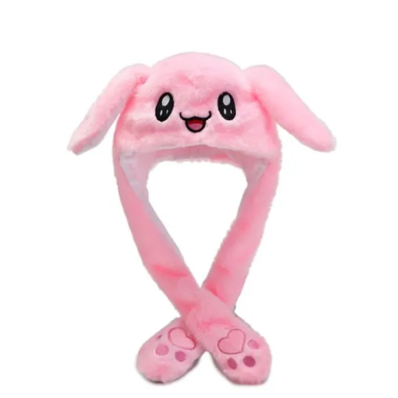 Sød kaninhat med bevægelige ører - Blød sjov legetøjshat - Julegave børn - Rosa pink-max pink