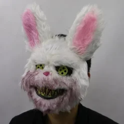 Sød Kaninmaske i Plys og Plastik - Cosplay Kaninhovedkostume til Halloween Karneval Pink og Hvid (FMY)
