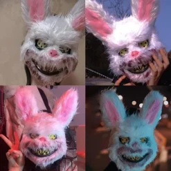 Sød Kaninmaske i Plys og Plastik - Cosplay Kaninhovedkostume til Halloween Karneval Pink og Hvid (FMY)