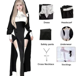 Sød kvindelig anime nonne kostume cosplay performance kostume sexet dame Halloween performance kostume søster cos uniform-WELLNGS S Full Set
