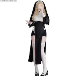 Sød kvindelig anime nonne kostume cosplay performance kostume sexet dame Halloween performance kostume søster cos uniform-WELLNGS S Full Set