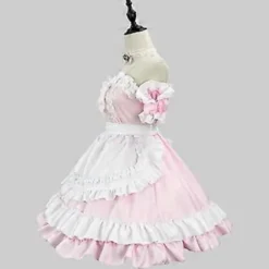 Sød Lolita Kjole til Kvinder Viktoriansk Ærmeløs Blonde Lag Maid Kjoler Halloween Cosplay Kostumer (XL)