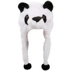 Sød plysdyr karakter hue til voksne og børn med pompon-ender, lange stropper, sjovt plysdyr med øreklapper til cosplay Panda
