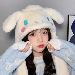 Sød Sanrio Hat Tilbehør Kawaii Hold Varmen Tyk Hue Ører Bevæger Sig Anime Blødt Legetøj Til Piger Gave