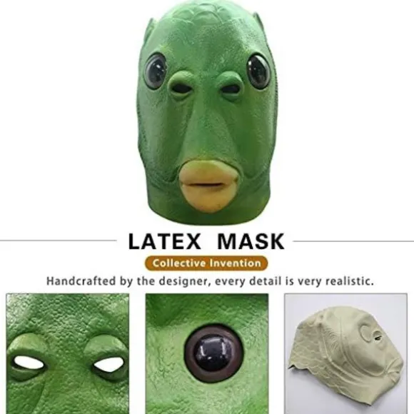 Sød sjov grøn fisk maske voksen latex dyr fuld hoved maske Halloween kostume cosplay fest rekvisitter