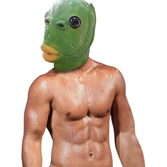 Sød sjov grøn fisk maske voksen latex dyr fuld hoved maske Halloween kostume cosplay fest rekvisitter