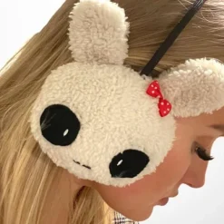 Søde høreværn med kanin og rød sløjfe til voksne & teenagere Beige one size