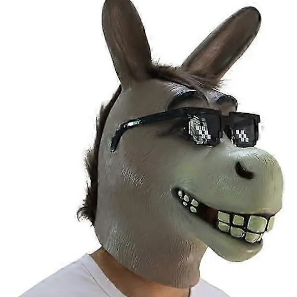 Æsel Maske, Latex Sherk Maske, Deluxe Fuld Ansigt Dyrehoved Maske til Halloween Voksen Kostume Fest (FMY)