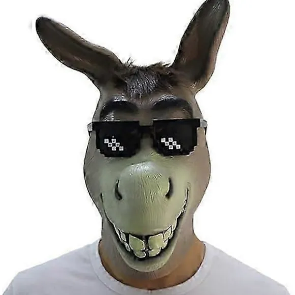 Æsel Maske, Latex Sherk Maske, Deluxe Fuld Ansigt Dyrehoved Maske til Halloween Voksen Kostume Fest (FMY)