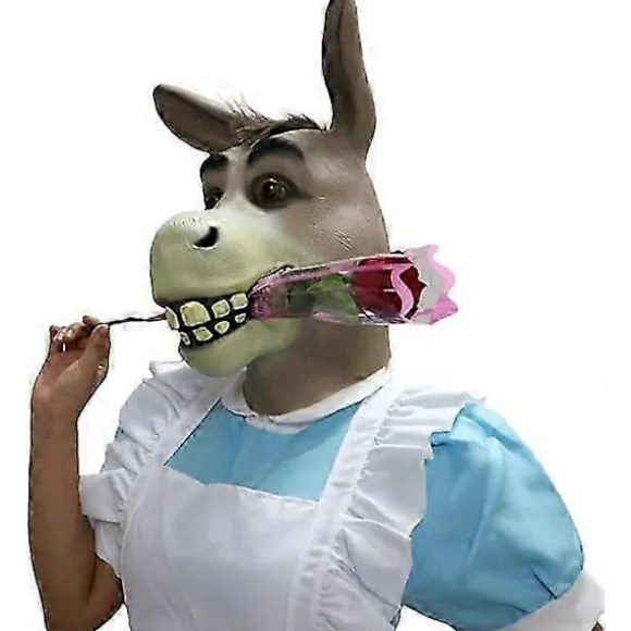 Æsel Maske, Latex Sherk Maske, Deluxe Fuld Ansigt Dyrehoved Maske til Halloween Voksen Kostume Fest (FMY)