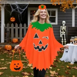 Selvlysende Halloween Poncho med Slikpose & Hårbøjle til Voksne [JSR]