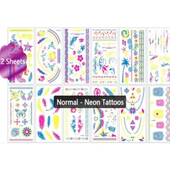 Selvlysende UV midlertidige tatoveringer, Blomster Fjer Vinge UV Neon Tatoveringsklistermærker til voksne