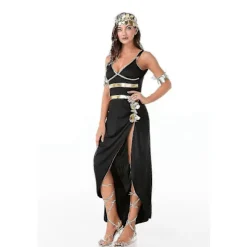 Sexet egyptisk Cleopatra Prinsesse Kostume Damer Romersk Toga Kjole Græsk Gudinde Middelalder Kjole Fancy Outfit Sort Stil 2 Black Style 2