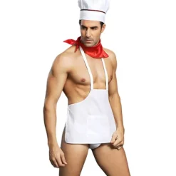 Sexet lingerisæt til mænd, kok, sexet cosplay-outfit, forklæde til polterabend, rollelegskostume, tjenerlingeri
