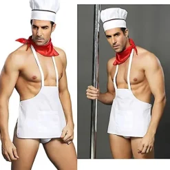 Sexet lingerisæt til mænd, kok, sexet cosplay-outfit, forklæde til polterabend, rollelegskostume, tjenerlingeri