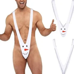 Sexy Herre Julmand Snemand Rensdyr Mankini Thong Brief Gag & Pranks Fancy Cosplay Underbukser White Snowman