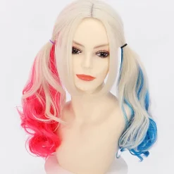 Shengruili Harley Quinn Paryk Kvinde Lang Cosplay Paryk Skurk Quinn Paryk Cosplay Paryk Blond Blå Pink Karneval Halloween Karnevalsfester-FA-