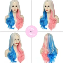 Shengruili Harley Quinn Paryk Kvinde Lang Cosplay Paryk Skurk Quinn Paryk Cosplay Paryk Blond Blå Pink Karneval Halloween Karnevalsfester