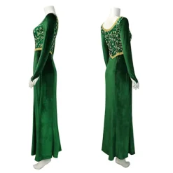 Shrek Cosplay Kostumer 2024 Prinsesse Fiona Trykt Kjole Kvinder Sexy Firkantet Hals Velvet Langærmet Kjole Halloween Karneval Tøj Grøn green S