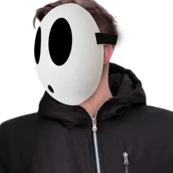 Shy Guy Maske til Halloween Cosplay – Hvid Fuld Ansigt Anime Maske Kostume til Mænd og Drenge, Sjov Rekvisit (FMY)