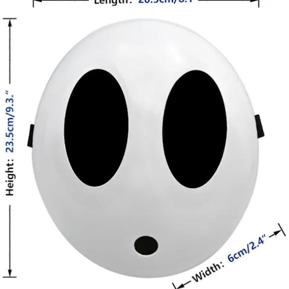 Shy Guy Maske til Halloween Cosplay – Hvid Fuld Ansigt Anime Maske Kostume til Mænd og Drenge, Sjov Rekvisit (FMY)