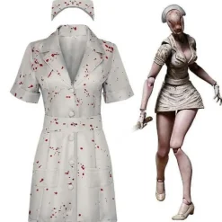 Silent Hill sygeplejerske cosplay kostume, blodplettet kjole, med hovedbeklædning, kvinders Halloween kostume, størrelse XXXL XXXL